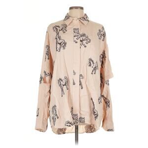 Hellessy Horse Western Print Cut Out Button Down Tunic Cream Shirt 6